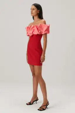 Misha Mylah Bonded Crepe Mini Dress in Watermelon Pink/Scarlett Red Size 10 for rent on The Volte - image 2
