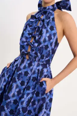 Rebecca Vallance Shiloh Halter Midi Dress Blue Print Size 14 for rent on The Volte - image 3
