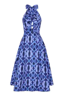 Rebecca Vallance Shiloh Halter Midi Dress Blue Print Size 14 for rent on The Volte - image 1