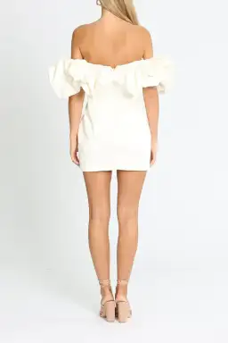 House of CB Selena Satin Ruffled Mini Dress in Ivory Size 10 for rent on The Volte - image 3