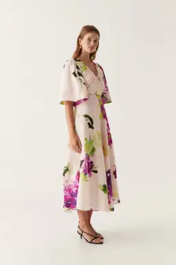 Aje Gilda Bell Sleeve Midi Dress in Wild Hydrangea Size AU 10 for rent on The Volte - image 2