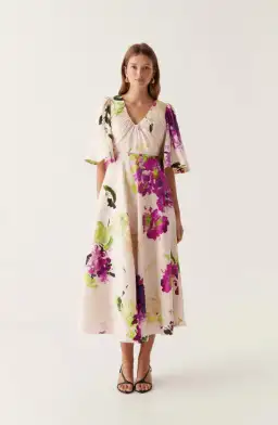 Aje Gilda Bell Sleeve Midi Dress in Wild Hydrangea Size AU 10 for rent on The Volte - image 1