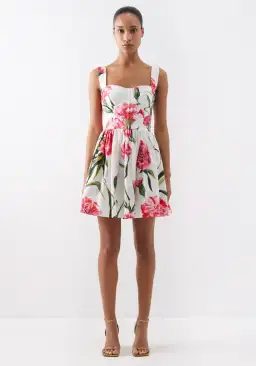 Dolce & Gabbana Short Carnation Print Poplin Dress Size AU 12