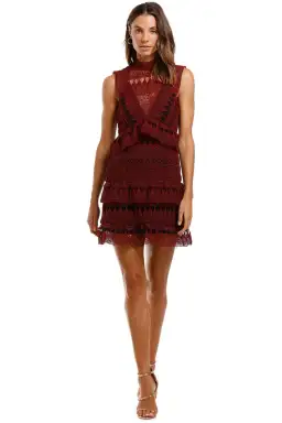 Self Portrait Teardrop Guipure Lace Mini Dress Burgundy Size 6 