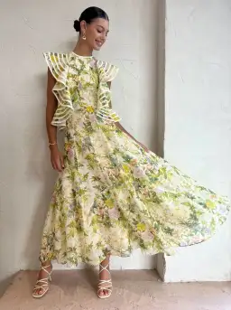 Alemais Eden Flounce Midi Dress Floral Size 8