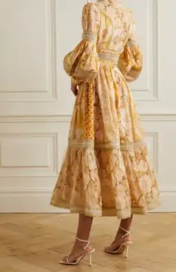 Zimmermann Tempo Spliced Trim Gown Gold Mixed Print Size 16 for rent on The Volte - image 2