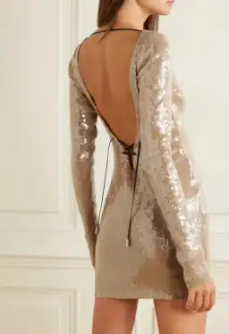 16arlington Solarium Open-back Sequined Stretch-tulle Mini Dress Smoke Sequin Size AU 6 for rent on The Volte - image 2