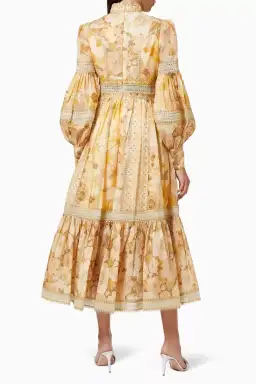 Zimmermann Tempo Spliced Trim Gown Gold Mixed Print Size 4/ AU 16 for rent on The Volte - image 3