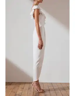 Shona Joy Asymmetrical Frill Midi Dress Ivory Size 10 for rent on The Volte - image 2