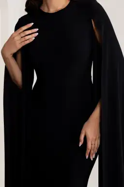 Club L London Kimmy High Neck Maxi Dress with Cape Sleeves Black Size 16 for rent on The Volte - image 4