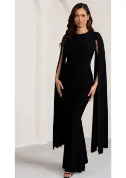 Club L London Kimmy High Neck Maxi Dress with Cape Sleeves Black Size 16 for rent on The Volte - image 5