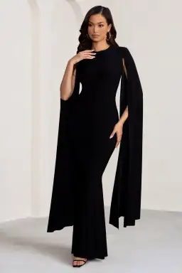 Club L London Kimmy High Neck Maxi Dress with Cape Sleeves Black Size 16 for rent on The Volte - image 1