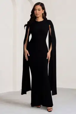 Club L London Kimmy High Neck Maxi Dress with Cape Sleeves Black Size 16 for rent on The Volte - image 2