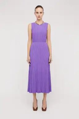 Scanlan Theodore Pleated Rib Tiered Midi Dress Violet Size 8