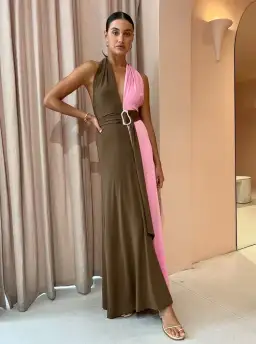 Hansen And Gretel Tempest Halter Wrap Dress In Carob/Pink Size 10 for rent on The Volte - image 9