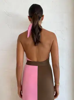 Hansen And Gretel Tempest Halter Wrap Dress In Carob/Pink Size 10 for rent on The Volte - image 4