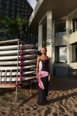 With Harper Lu Floral Slip Dress Black Pink Lily Print Size S/ AU 8