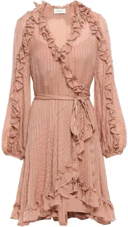 Zimmermann Cascade Ruffle-trimmed Silk-jacquard Mini Wrap Dress Pink Size 8