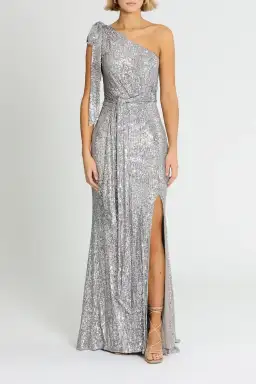 Love Honor Scala Sequin Gown in Pewter Size 6
