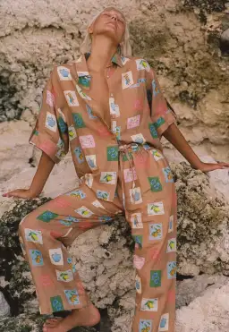 Palm Noosa Mirage Shirt and Hallie Pants Set Brown Emblem Size 8