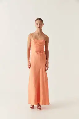 Aje Clarice Draped Maxi Dress Sunset Orange Size 8