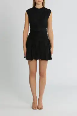 Leo Lin Vanta Draped Silk Linen Mini Dress in Black Size 10