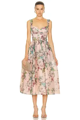 Zimmermann Matchmaker Midi Dress in Pink Barkcloth Print Size 0 /Au 8