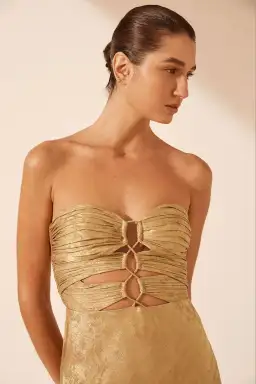 Shona Joy Royale Strapless Lace up Maxi Dress Gold Size 6 for rent on The Volte - image 4