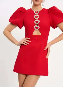 Rebecca Vallance Chiara Puff Sleeve Mini Dress Red Size 8 for rent on The Volte - image 2