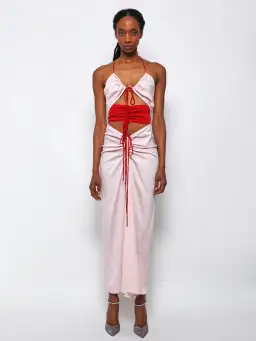 Christopher Esber Multi Panel Disconnect Ruched Halter Dress Rose Quartz Size 12 for rent on The Volte - image 1