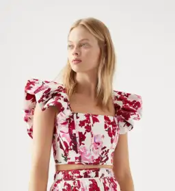 Aje Cherie Bubble Midi Skirt and Top Set Red Floral Size 8 for rent on The Volte - image 2