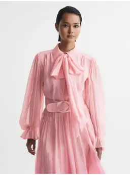 Leo Lin Cassie Tie Neck Midi Dress Ombre Pink Size 12 for rent on The Volte - image 2