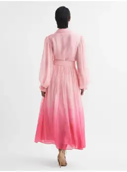 Leo Lin Cassie Tie Neck Midi Dress Ombre Pink Size 12 for rent on The Volte - image 4