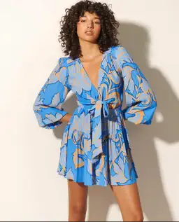 Kivari Taniana Tie Front Mini Dress Blue Size 6  for rent on The Volte - image 1