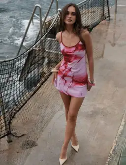 With Harper Lu Mini Slip Dress Blush Graphite Size S / AU 8