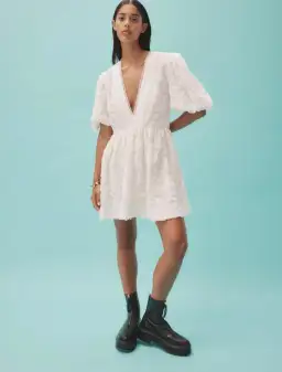 Alemais Iggy Embroidered Mini Dress White  Size 16