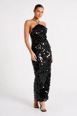 Meshki April Sequin Halter Maxi Dress Black Size 10  for rent on The Volte - image 1