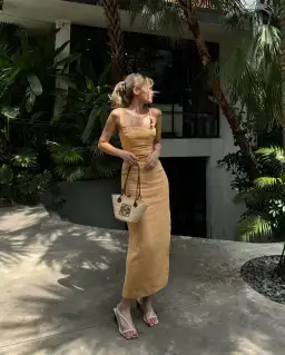 Sir the Label Antonia Beaded Midi Dress Light Tan Size 2 / AU 10 for rent on The Volte - image 2