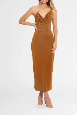 Misha Saira Midi Dress in Brown Size 12