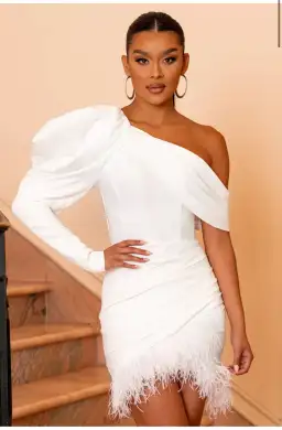 Club L London Ivory Feather Dress for rent on The Volte - image 1