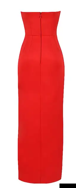 House of CB Adrienne Scarlet Satin Strapless Gown size 12 for rent on The Volte - image 5