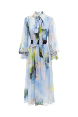 Leo Lin Cassie Tie Neck Midi Dress Willow Print Size 6 for rent on The Volte - image 3