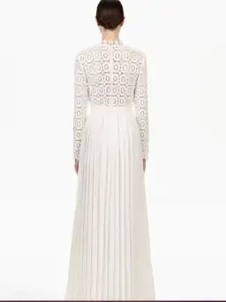 Self Portrait ‘lace Military’ Pleated Crochet Maxi Dress In White Size 8 for rent on The Volte - image 3