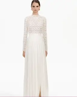 Self Portrait ‘lace Military’ Pleated Crochet Maxi Dress In White Size 8 for rent on The Volte - image 1