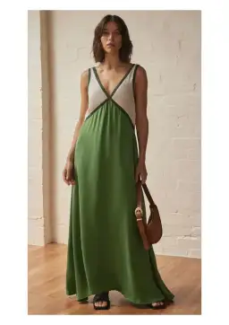 Sancia Naomi Colorblocked Maxi Dress Green Size AU 8