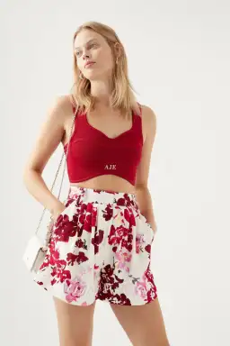 Aje Margot Bubble Frill Top and Unlace Short Set Floral Size 10-12