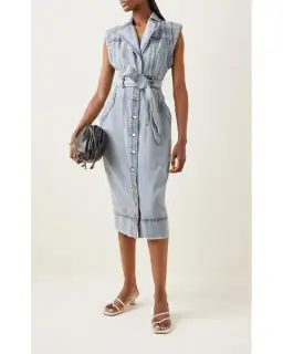 Aje Belmond Belted Denim Midi Dress Blue Size 10