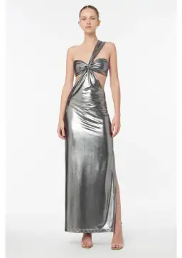 Manning Cartell She’s Super Sonic One Shoulder Dress Pewter Metallic Size S / AU 8