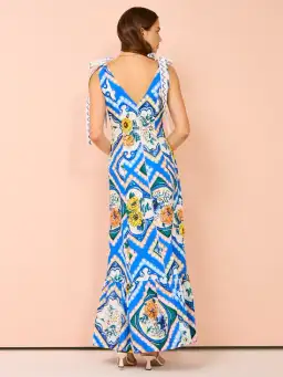 By Nicola Adoncia Tie Shoulder Maxi Dress In Azure Floral Size 10 for rent on The Volte - image 2
