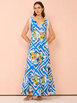 By Nicola Adoncia Tie Shoulder Maxi Dress in Azure Floral Size 12 for rent on The Volte - image 1